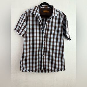 Fariani Classic Cotton Vented Plaid short sleeve button down Shirt size XL